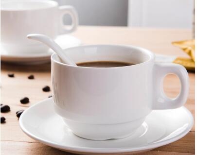White ceramic European coffee cup plate  spoon set